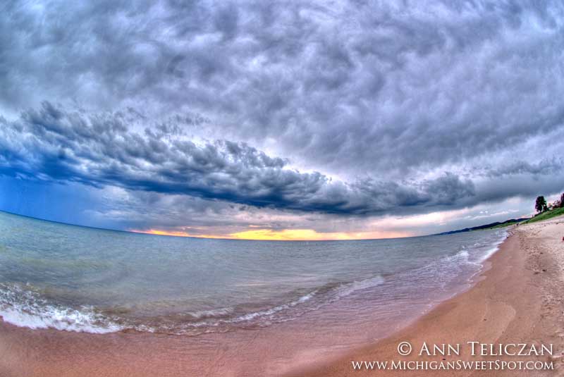 Storm clouds ovr Lake Michigan at Oval Beach
